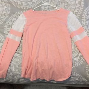 Long coral peach white fishnet shirt